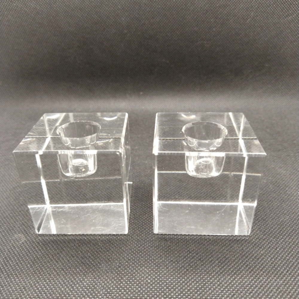 Glass Cube Candlestick Holders